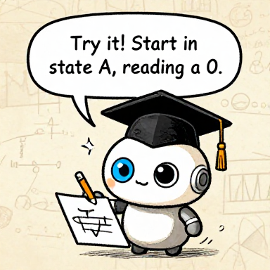 SCHOLAR: Try it! Start in state A, reading a 0.