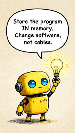EUREKA: Store the program IN memory. Change software, not cables.
