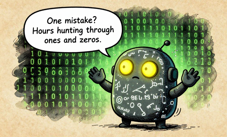 CHALKBOT: One mistake? Hours hunting through ones and zeros.