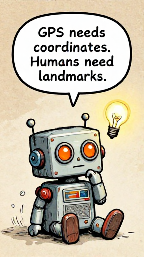 TINBOT: GPS needs coordinates. Humans need landmarks.