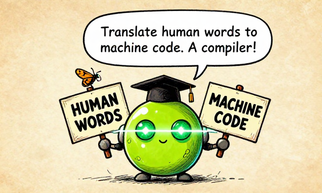 COMPILEBOT: Translate human words to machine code. A compiler!