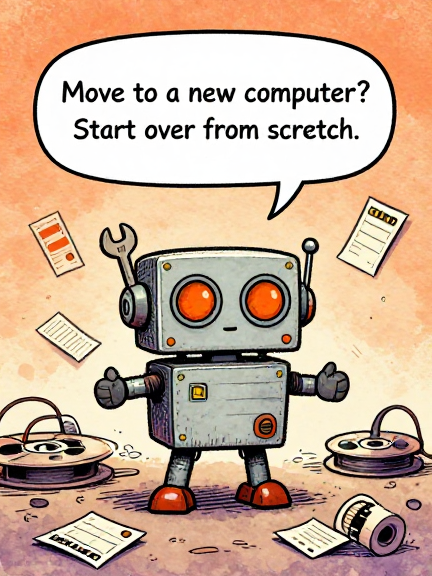 WRENCHBOT: Move to a new computer? Start over from scratch.