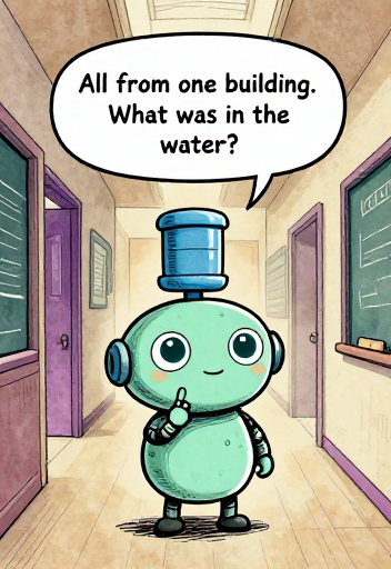 THINKERBOT: All from one building. What was in the water?