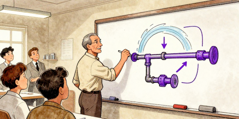 Doug McIlroy at the whiteboard — the garden hose analogy for Unix pipes