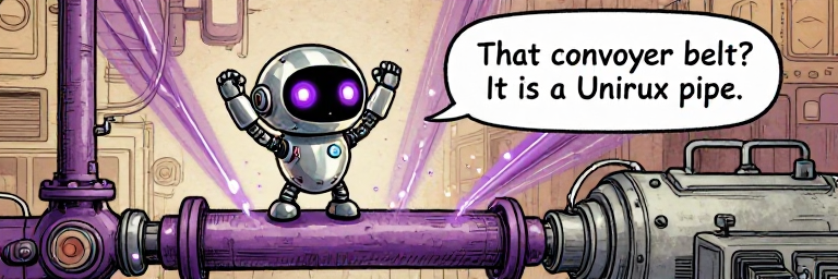 CHROMEBOT: That conveyor belt? It is a Unix pipe.