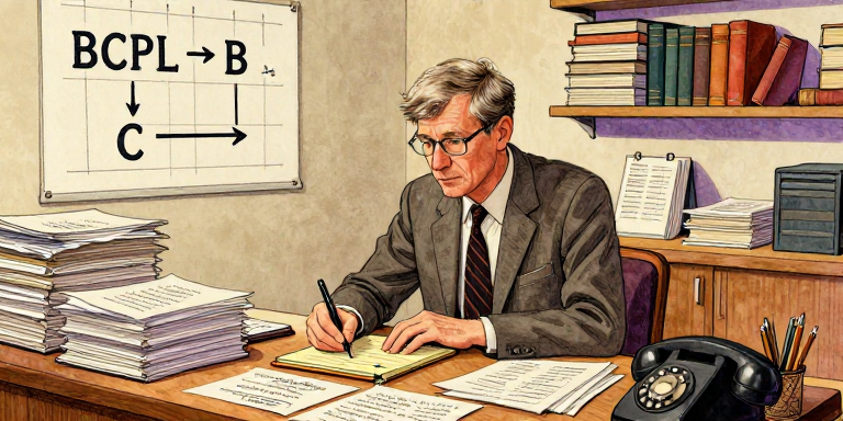 Dennis Ritchie designing the C language — BCPL → B → C