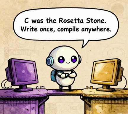 PEARLBOT: C was the Rosetta Stone. Write once, compile anywhere.