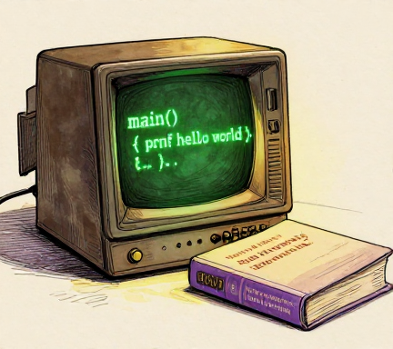 hello, world — the most famous first program in history, from K&R 1978