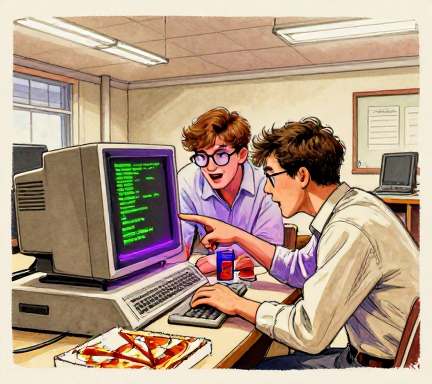 Bill Gates and Paul Allen writing Altair BASIC on a Harvard PDP-10