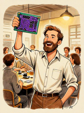 Steve Wozniak at the Homebrew Computer Club with the Apple I circuit board