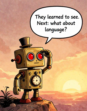 CLOCKWORK: They learned to see. Next: what about language?