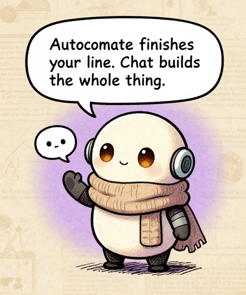 SCARFBOT: Autocomplete finishes your line. Chat builds the whole thing.