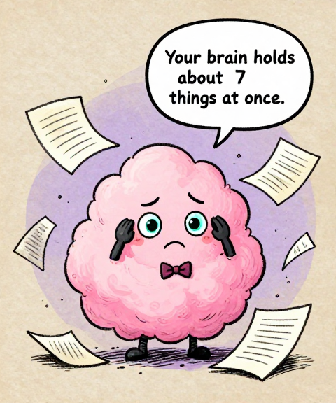 COTTONBOT: Your brain holds about 7 things at once.