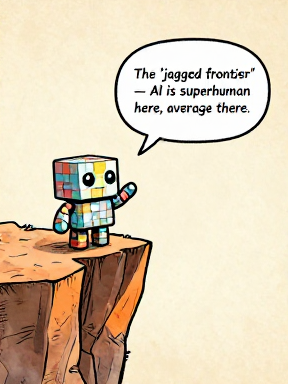 PIXEL: The 'jagged frontier' — AI is superhuman here, average there.